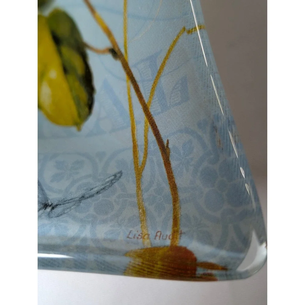 Set of 3 Lisa Audit Glass Trinket‎ Dishes Floral Bird Butterfly Square Blue